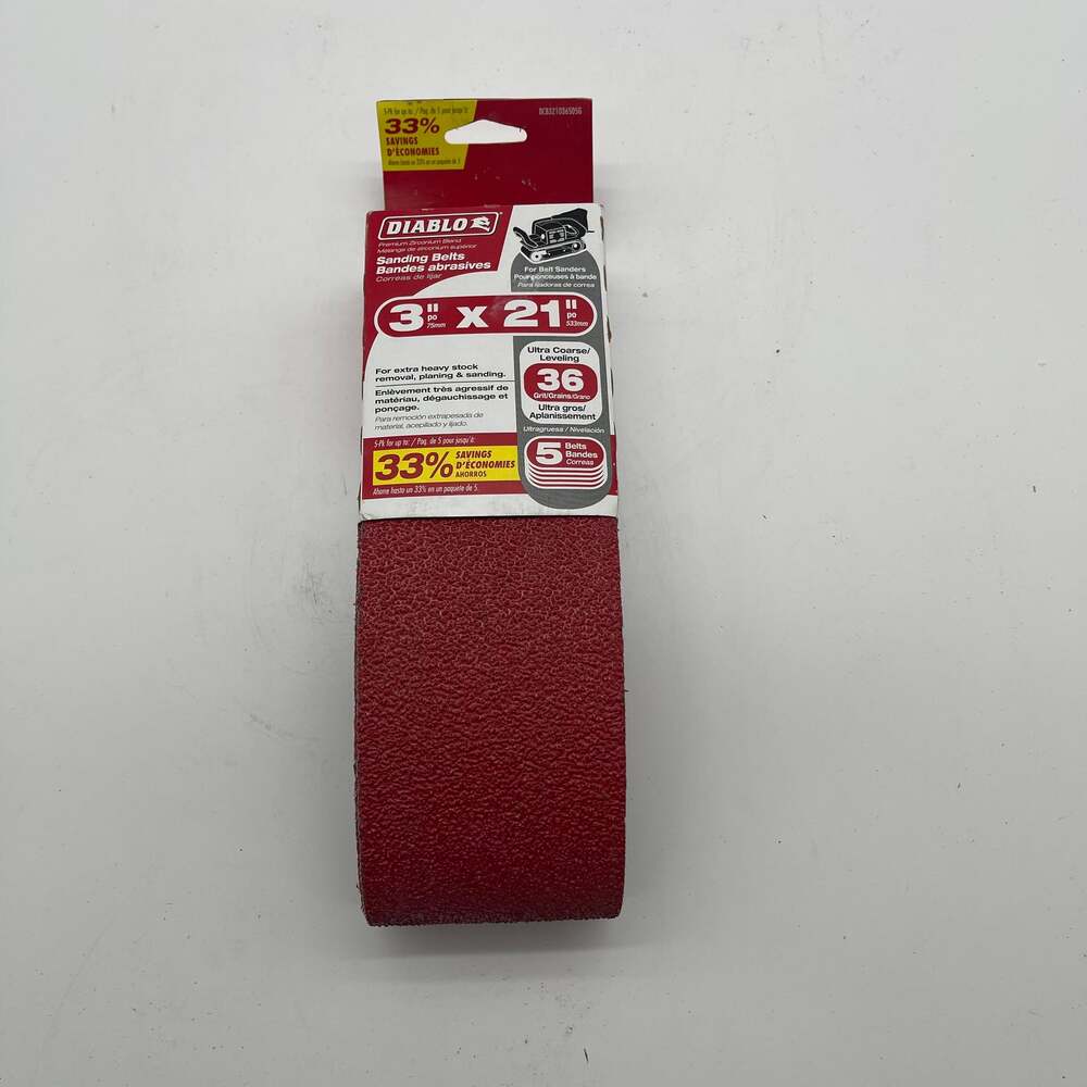 Diablo 3" x 21" 36‎ Grit Ultra Coarse Zirconium Sanding Belts (5-Pack)